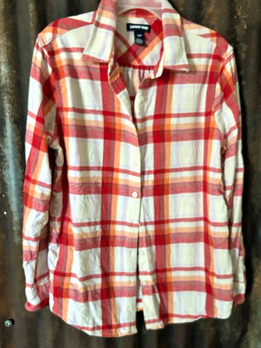 Lands' End Plaid Button Down in Red & White Size 14P